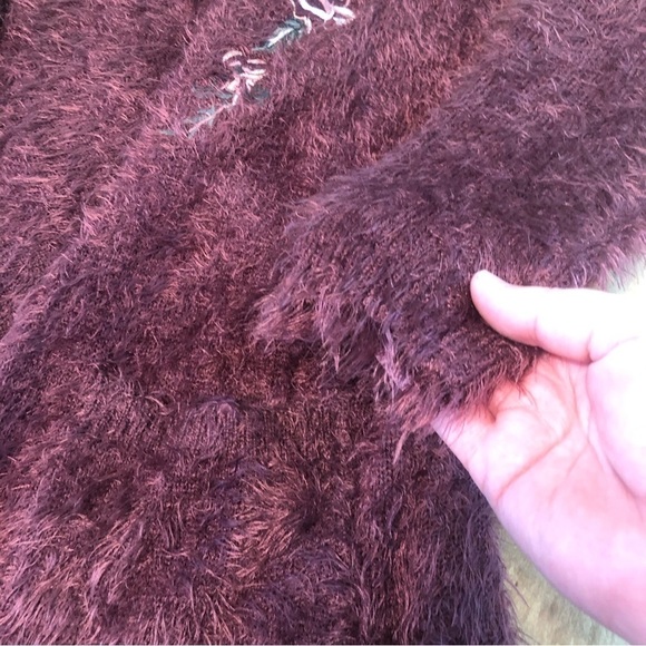 NWT Knox Rose Wine Purple Embroidered Open Fuzzy Cardigan Sweater Womens Size XL - Picture 6 of 12